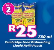 Cambridge Food Dishwashing Liquid Refill Pouch-For 2 x 750ml