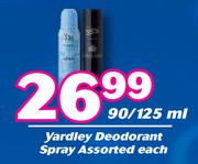 Yardley Deodorant Spray Assorted-90/125ml Each