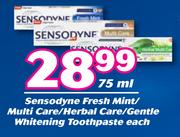 Sensodyne Fresh Mint/Multi Care/Herbal Care/Gentle Whitening Toothpaste-75ml Each