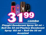Playgirl Deodorant Spray 90ml+Roll On 50ml/Playboy Deodorant Spray 150ml+Roll On 50ml-Combo