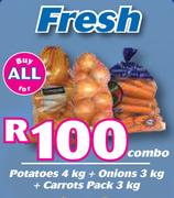 Potatoes 4 kg + Onions 3Kg + Carrots Pack 3Kg Combo-For All