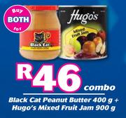 Black Cat Peanut Butter 400g + Hugo's Mixed Fruit Jam 900g Combo-For Both