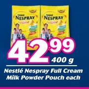 Nestle Nespray Full Cream Milk Powder Pouch-400g Each