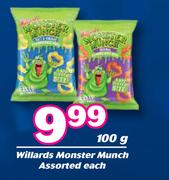 Willards Monster Munch Assorted-100g Each