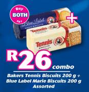 Bakers Tennis Biscuits 200g + Blue Label Marie Biscuits 200g Assorted Combo-For Both