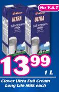 Clover Ultra Full Cream Long Life Milk-1Ltr Each