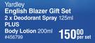 Yardley English Blazer Gift Set (2 x Deodorant Spray 125ml Plus Body Lotion 200ml)-Per Set