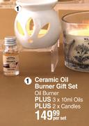 Ceramic oil Burner Gift Set (Oil Burner Plus 3 x 10ml Oils Plus 2 x Candles)-Per Set
