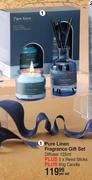 Pure Linen Fragrance Gift Set (Diffuser 125ml Plus 5 x Reed Sticks Plus 60g Candle)-Per Set