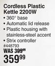 Elektra Cordless Plastic Kettle 2200W