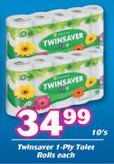 Twinsaver 1 Ply Toilet Rolls-10's Each