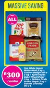 Top White Super Maize Meal 5Kg + Golden Delight Rice 5Kg + Farm Foods Cake Wheat Flour 5Kg-Combo