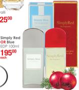 Simply Red Or Blue EDP-100ml Each
