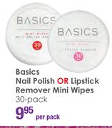 Basics Nail Polish Or Lipstick Remover Mini Wipes-Per 30 Pack