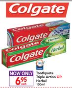 Colgate Toothpaste Triple Action Or Herbal-100ml Each