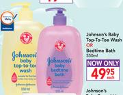 Johnson's Baby Top-To-Toe Wash Or Bedtime Bath-550ml Each