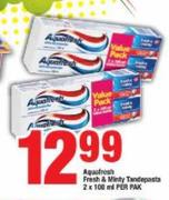 Aquafresh Fresh & Minty Tandepasta-2x100ml Per Pak