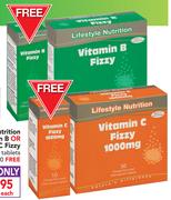 Lifestyle Nutrition Vitamin B Or Vitamin C Fizzy-30 Effervescent Tablets Plus 10 Free Each
