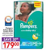 Pampers Active Baby Jumbo Pack Assorted Sizes and Quantities
