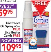 Controlice Oil Spray 60ml+ Lice Buster Comb Free