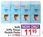 Softi 3 Ply Tissue Pocket Packs 6+2 Free