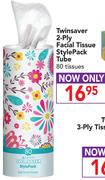 Twinsaver 2 Ply Facial Tissue StylePack Tube-80 Tissues