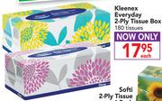 Kleenex Everyday 2 Ply Tissue Box-180 Tissues Each
