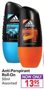 Adidas Anti-Perspirant Roll-On-50ml Each