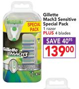 Gillette Mach3 Sensitive Special Pack 1 Razor Plus 4 Blades