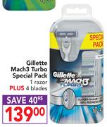 Gillette Mach3 Turbo Special Pack 1 Razor Plus 4 Blades
