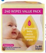 Johnson's Baby Skincare Wipes-3x80 Wipes