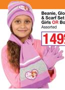 Beanie, Glove And Scarf Set For Girls Or Boys Assorted-Each