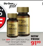 Dis-Chem Gold Iron Plus High Strength 30/60 Coated Tablets