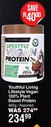 Youthful Living Lifestyle Vegan 100% Plant Based Protein Assorted-465g