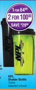 NPL Shaker Bottle Assorted Colours-700ml