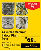 Assorted Ceramic Indoor Plant Pots 138mm x 138mm x 125mm-Each