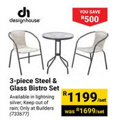 Design House 3-Piece Steel & Glass Bistro Set-Per Set