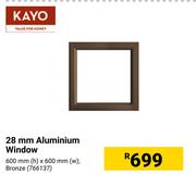 Kayo 28mm Aluminium Window Bronze 600mm (h ) X 600mm(w)