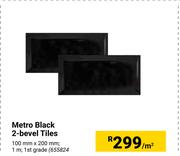 Metro Black 2 Bevel Tiles 100mm x 200mm-Per Sqm