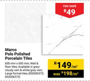 Marco Polo Polished Porcelain Tiles 600mm x 600mm-Per Sqm