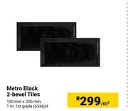 Metro Black 2 Bevel Tiles-100mm x 200mm Per Sqm