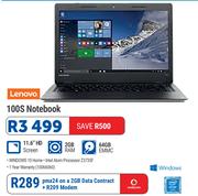 Lenovo 100S Notebook-On A 2GB Data Contract + R209 Modem