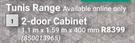 Home & Kitchen Tunis Range 2 Door Cabinet 1.1m x 1.59m x 400mm
