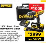 DeWalt 18V 13mm Li-ion Hammer Drill Driver DCD776S-ZA
