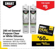 Smart 280ml General Purpose Clear Or White Silicone-Each