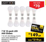 Light Worx 7W 10-Pack LED A60 Globes-Per Pack