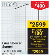 Lusso Luna Shower Screen Black-1.2m x 2m