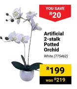 Artficial 2-Stalk Potted Orchid (White)