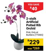 2-Stalk Artificial Potted Rib Orchid 