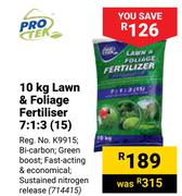 Pro Tek 10kg Lawn & Foilage Fertiliser 7:1:3(15)